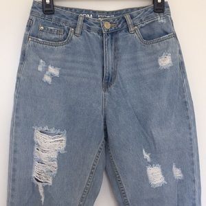 Blue distressed mom jeans